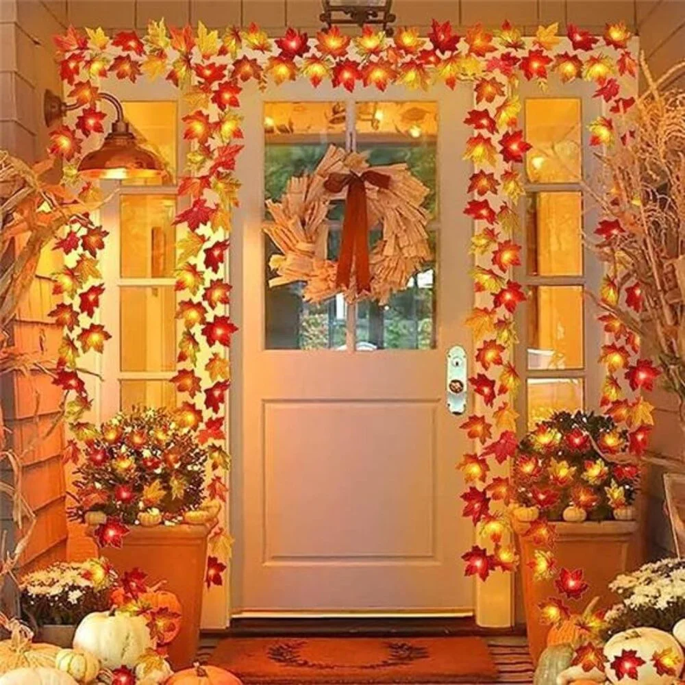 2 Pack Maple Leaf Lights, 20ft 40 LED Fall Garland, Battery Operated for Home De
